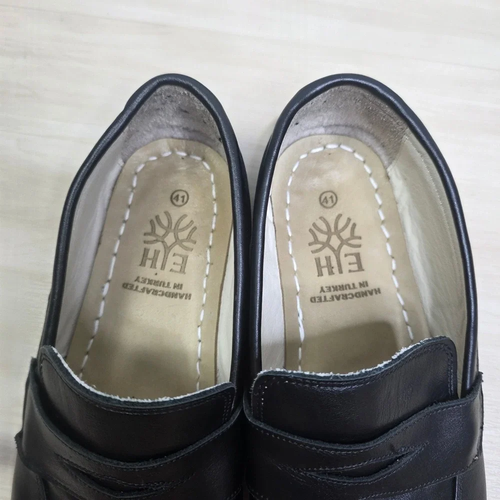 Earthing Harmony Black Leather Barefoot Penny Loafers Grounding Copper Rivet 41